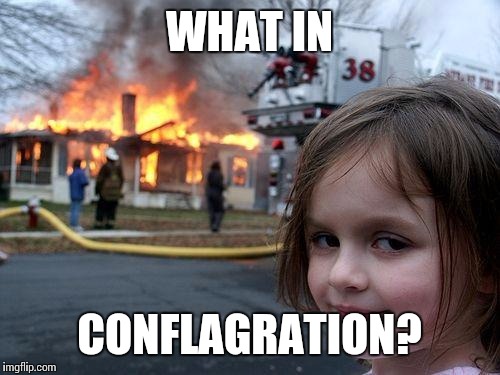 My two cents... | WHAT IN; CONFLAGRATION? | image tagged in memes,disaster girl,funny,fire,tarnation | made w/ Imgflip meme maker