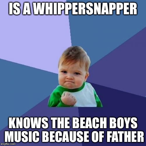 Success Kid Meme | IS A WHIPPERSNAPPER KNOWS THE BEACH BOYS MUSIC BECAUSE OF FATHER | image tagged in memes,success kid | made w/ Imgflip meme maker