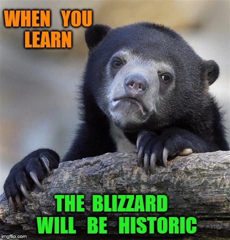 Confession Bear Meme | WHEN   YOU   LEARN; THE  BLIZZARD   WILL   BE   HISTORIC | image tagged in memes,confession bear | made w/ Imgflip meme maker