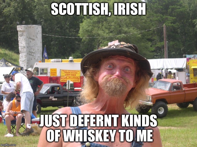 SCOTTISH, IRISH JUST DEFERNT KINDS OF WHISKEY TO ME | made w/ Imgflip meme maker