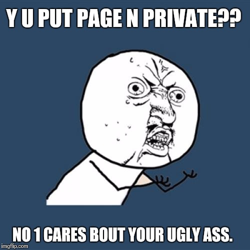 Y U No | Y U PUT PAGE N PRIVATE?? NO 1 CARES BOUT YOUR UGLY ASS. | image tagged in memes,y u no,privacy,facebook | made w/ Imgflip meme maker