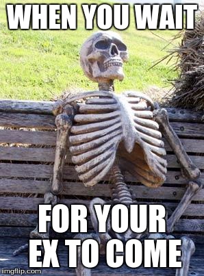 Waiting Skeleton | WHEN YOU WAIT; FOR YOUR EX TO COME | image tagged in memes,waiting skeleton | made w/ Imgflip meme maker