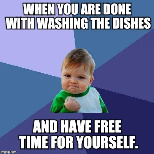 Success Kid Meme | WHEN YOU ARE DONE WITH WASHING THE DISHES; AND HAVE FREE TIME FOR YOURSELF. | image tagged in memes,success kid | made w/ Imgflip meme maker