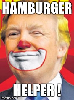 Donald Trump the Clown | HAMBURGER; HELPER ! | image tagged in donald trump the clown | made w/ Imgflip meme maker