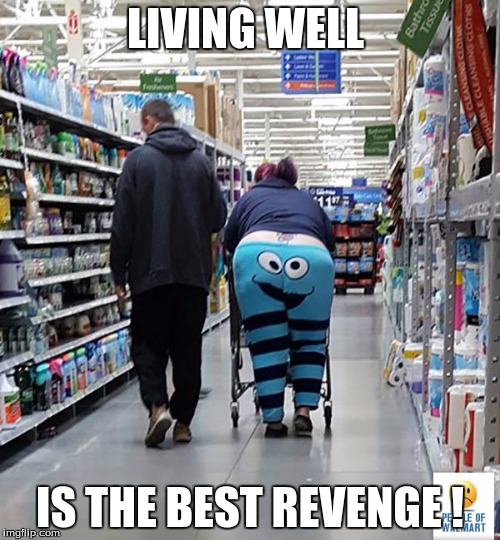 People of Walmart - Cookie Monster | LIVING WELL; IS THE BEST REVENGE ! | image tagged in people of walmart - cookie monster | made w/ Imgflip meme maker