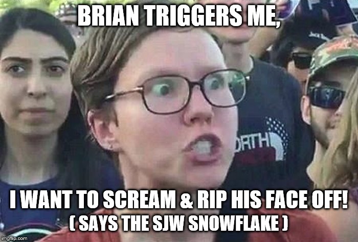 BRIAN TRIGGERS ME, I WANT TO SCREAM & RIP HIS FACE OFF! ( SAYS THE SJW SNOWFLAKE ) | made w/ Imgflip meme maker