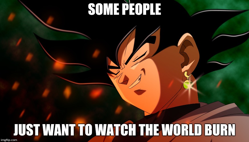 SOME PEOPLE; JUST WANT TO WATCH THE WORLD BURN | image tagged in dragon ball super,black goku | made w/ Imgflip meme maker