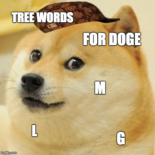 Doge | TREE WORDS; FOR DOGE; M; L; G | image tagged in memes,doge,scumbag | made w/ Imgflip meme maker