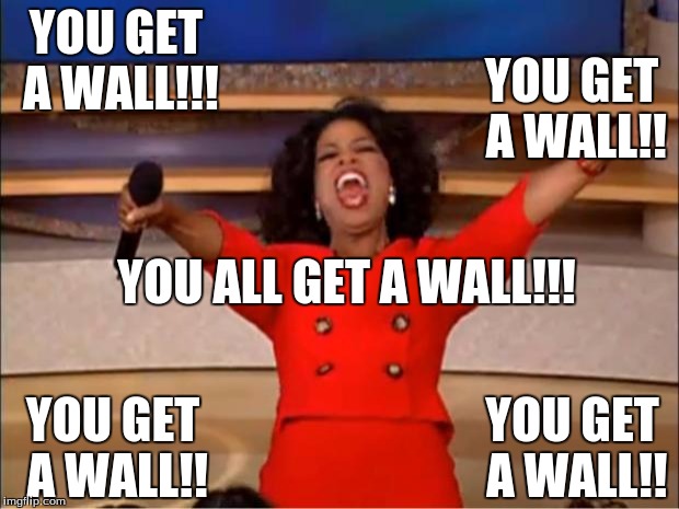 Oprah You Get A Meme | YOU GET A WALL!!! YOU GET A WALL!! YOU ALL GET A WALL!!! YOU GET A WALL!! YOU GET A WALL!! | image tagged in memes,oprah you get a | made w/ Imgflip meme maker