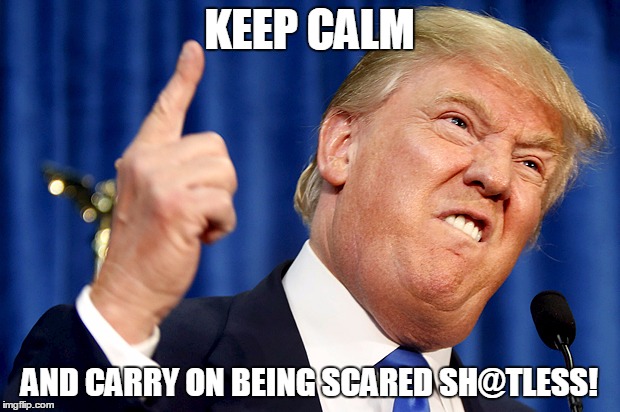 Donald Trump | KEEP CALM; AND CARRY ON BEING SCARED SH@TLESS! | image tagged in donald trump | made w/ Imgflip meme maker