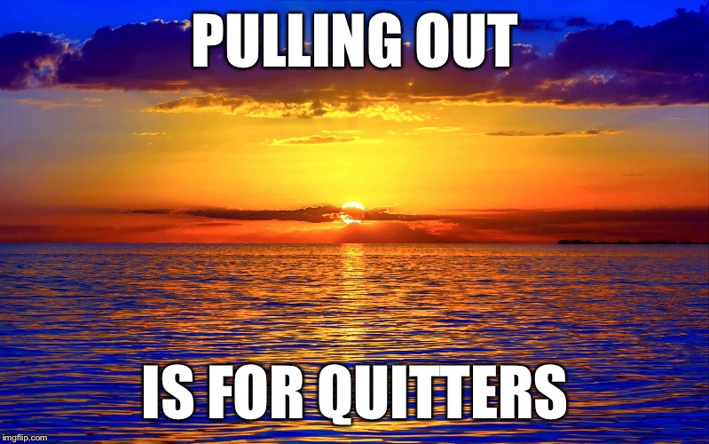 Inspirational Quotes | PULLING OUT; IS FOR QUITTERS | image tagged in inspirational quotes | made w/ Imgflip meme maker