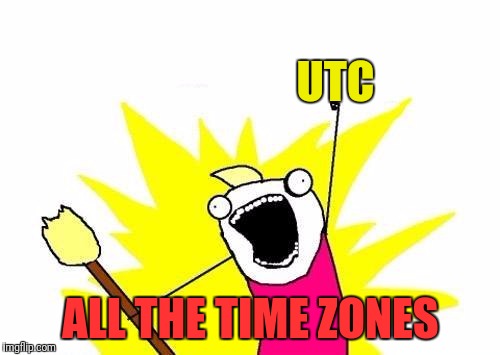 X All The Y Meme | UTC ALL THE TIME ZONES | image tagged in memes,x all the y | made w/ Imgflip meme maker