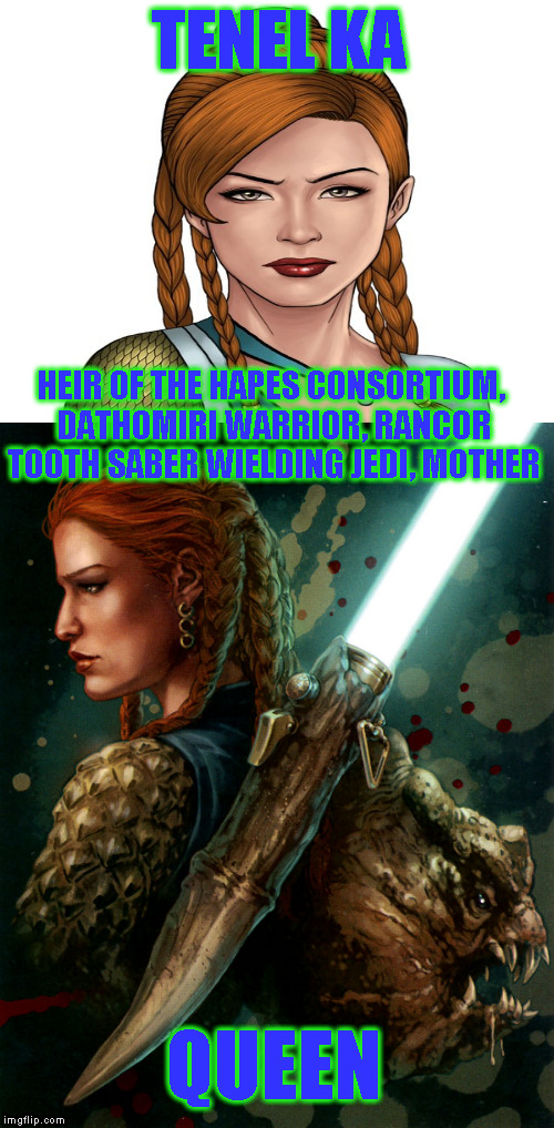 Star Wars Expanded Universe Character Spotlight: Tenel Ka Djo | TENEL KA; HEIR OF THE HAPES CONSORTIUM, DATHOMIRI WARRIOR, RANCOR TOOTH SABER WIELDING JEDI, MOTHER; QUEEN | image tagged in memes,star wars,star wars treu canon,legends,star wars kills disney,star wars eu character spotlight | made w/ Imgflip meme maker