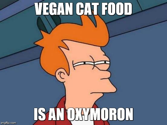 Futurama Fry Meme | VEGAN CAT FOOD IS AN OXYMORON | image tagged in memes,futurama fry | made w/ Imgflip meme maker