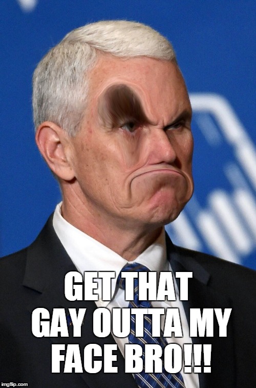 bro | GET THAT GAY OUTTA MY FACE BRO!!! | image tagged in mike pence | made w/ Imgflip meme maker