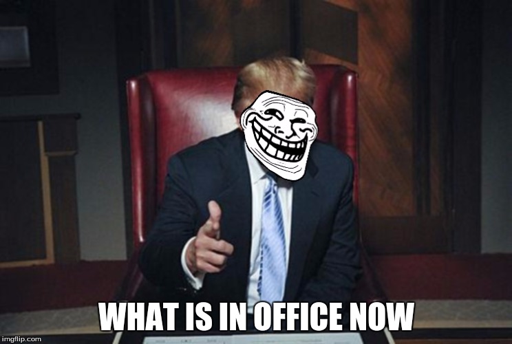 TrumpTroll | WHAT IS IN OFFICE NOW | image tagged in trumptroll | made w/ Imgflip meme maker