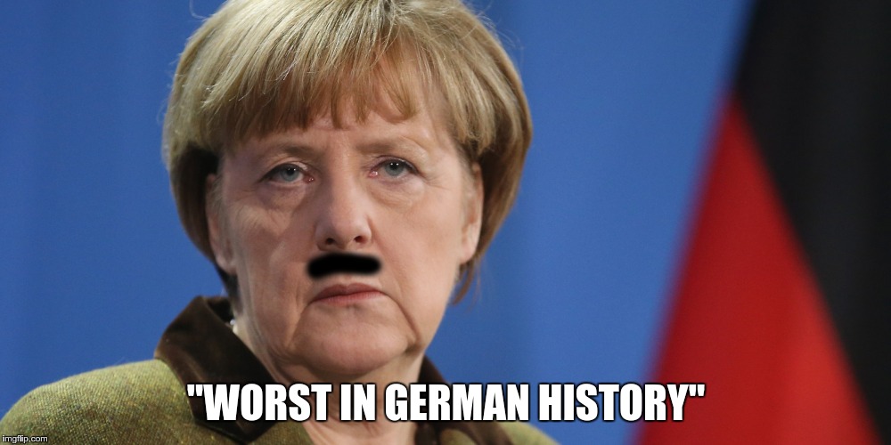 angelph merkler | "WORST IN GERMAN HISTORY" | image tagged in angela merkel,hitler,germany | made w/ Imgflip meme maker