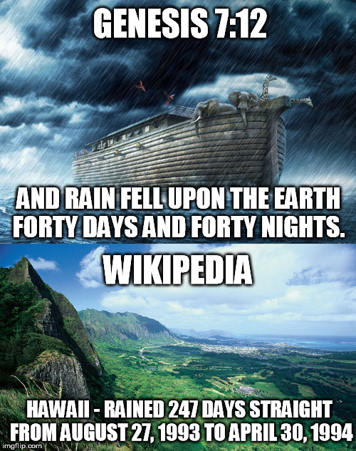 To Be or Not To Be | GENESIS 7:12; AND RAIN FELL UPON THE EARTH FORTY DAYS AND FORTY NIGHTS. WIKIPEDIA; HAWAII - RAINED 247 DAYS STRAIGHT FROM AUGUST 27, 1993 TO APRIL 30, 1994 | image tagged in memes,funny,christianity,god,bible,science | made w/ Imgflip meme maker