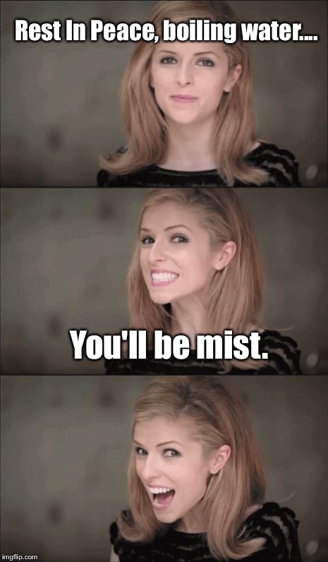 Bad Pun Anna Kendrick Meme | Rest In Peace, boiling water.... You'll be mist. | image tagged in memes,bad pun anna kendrick | made w/ Imgflip meme maker