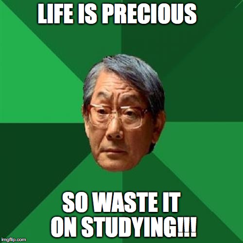 Asian Life | LIFE IS PRECIOUS; SO WASTE IT ON STUDYING!!! | image tagged in memes,high expectations asian father | made w/ Imgflip meme maker