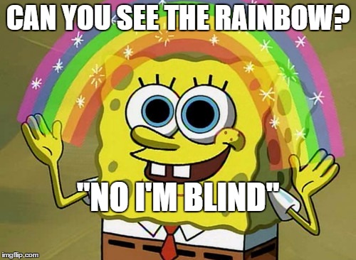 Imagination Spongebob | CAN YOU SEE THE RAINBOW? "NO I'M BLIND" | image tagged in memes,imagination spongebob | made w/ Imgflip meme maker