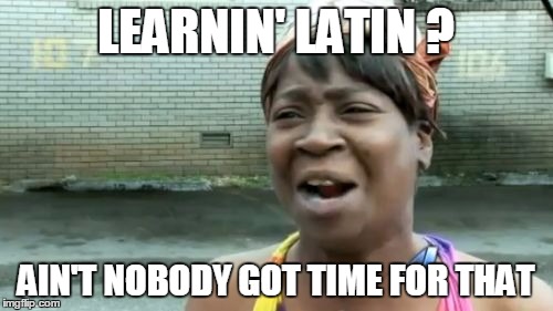 Ain't Nobody Got Time For That Meme | LEARNIN' LATIN ? AIN'T NOBODY GOT TIME FOR THAT | image tagged in memes,aint nobody got time for that | made w/ Imgflip meme maker