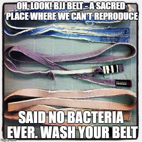 OH, LOOK! BJJ BELT - A SACRED PLACE WHERE WE CAN'T REPRODUCE; SAID NO BACTERIA EVER. WASH YOUR BELT | made w/ Imgflip meme maker