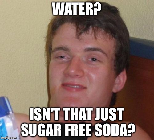 10 Guy | WATER? ISN'T THAT JUST SUGAR FREE SODA? | image tagged in memes,10 guy | made w/ Imgflip meme maker