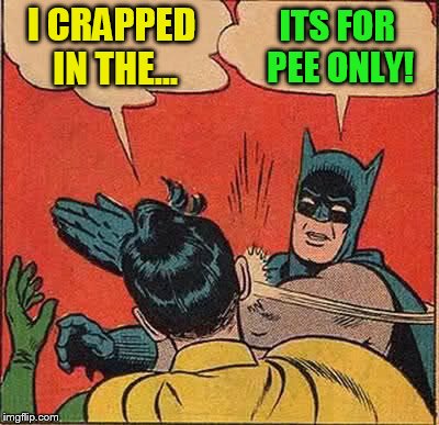 Batman Slapping Robin Meme | I CRAPPED IN THE... ITS FOR PEE ONLY! | image tagged in memes,batman slapping robin | made w/ Imgflip meme maker