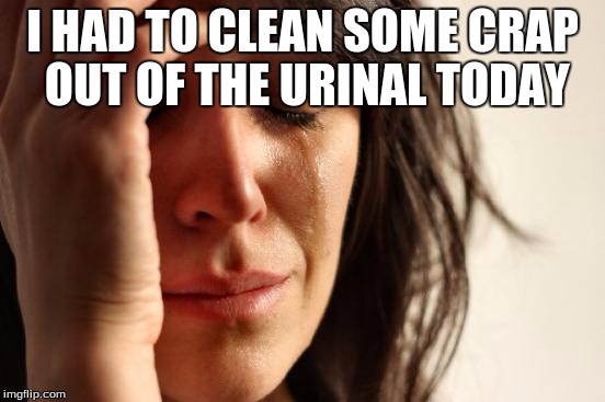 First World Problems Meme | I HAD TO CLEAN SOME CRAP OUT OF THE URINAL TODAY | image tagged in memes,first world problems | made w/ Imgflip meme maker