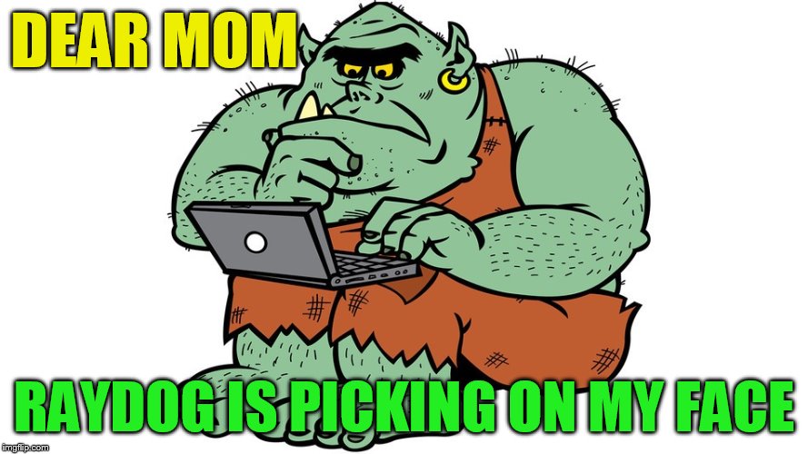 Troll | DEAR MOM RAYDOG IS PICKING ON MY FACE | image tagged in troll | made w/ Imgflip meme maker