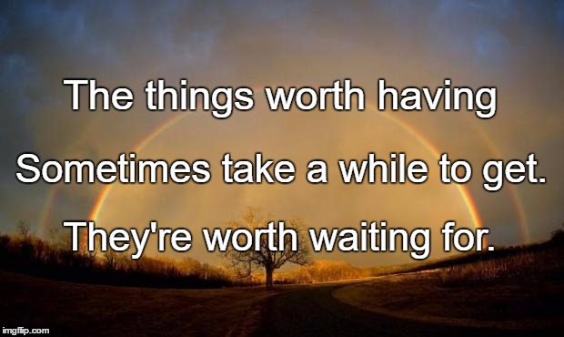 The things worth having; Sometimes take a while to get. They're worth waiting for. | image tagged in love | made w/ Imgflip meme maker
