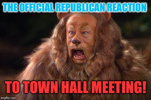 Follow the Yellow town hall road | THE OFFICIAL REPUBLICAN REACTION; TO TOWN HALL MEETING! | image tagged in memes,donald trump,trump,political,president,republicans | made w/ Imgflip meme maker