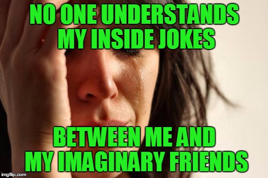 You had to be there I guess.... in my head that is. | NO ONE UNDERSTANDS MY INSIDE JOKES; BETWEEN ME AND MY IMAGINARY FRIENDS | image tagged in memes,first world problems | made w/ Imgflip meme maker