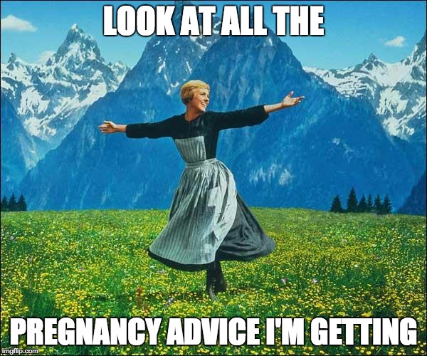 Sound of Music | LOOK AT ALL THE; PREGNANCY ADVICE I'M GETTING | image tagged in sound of music | made w/ Imgflip meme maker