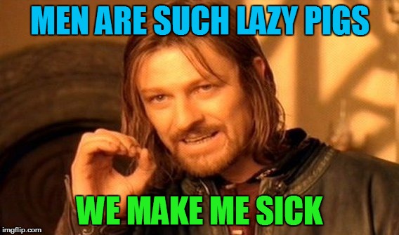 One Does Not Simply Meme | MEN ARE SUCH LAZY PIGS WE MAKE ME SICK | image tagged in memes,one does not simply | made w/ Imgflip meme maker