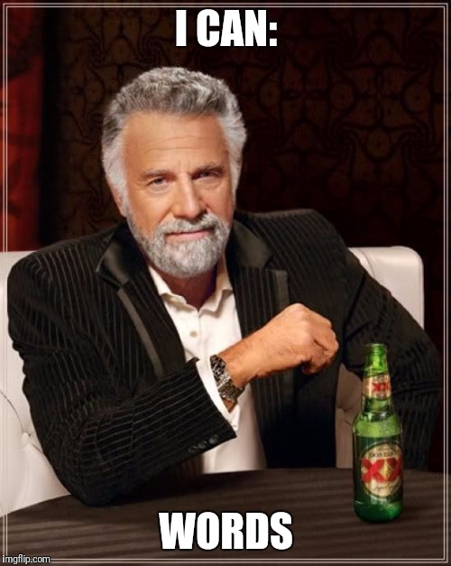 The Most Interesting Man In The World Meme | I CAN: WORDS | image tagged in memes,the most interesting man in the world | made w/ Imgflip meme maker