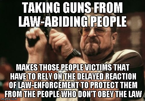Am I The Only One Around Here | TAKING GUNS FROM LAW-ABIDING PEOPLE; MAKES THOSE PEOPLE VICTIMS THAT HAVE TO RELY ON THE DELAYED REACTION OF LAW-ENFORCEMENT TO PROTECT THEM FROM THE PEOPLE WHO DON'T OBEY THE LAW | image tagged in memes,am i the only one around here | made w/ Imgflip meme maker