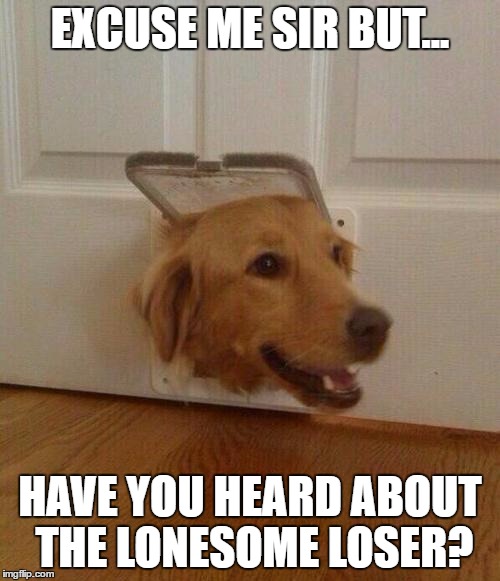 Dog door | EXCUSE ME SIR BUT... HAVE YOU HEARD ABOUT THE LONESOME LOSER? | image tagged in dog door | made w/ Imgflip meme maker