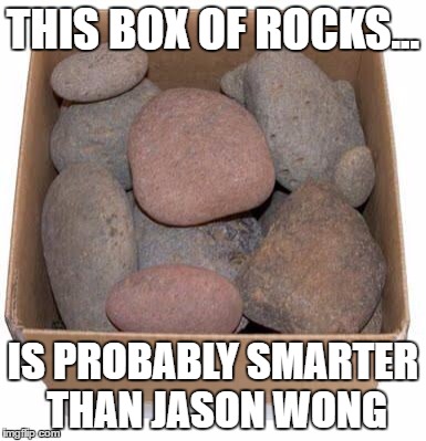 Box of Rocks | THIS BOX OF ROCKS... IS PROBABLY SMARTER THAN JASON WONG | image tagged in box of rocks | made w/ Imgflip meme maker