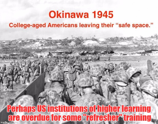 Safe Spaces | Perhaps US institutions of higher learning are overdue for some "refresher" training | image tagged in meme,wmp,history,ww2,safe space | made w/ Imgflip meme maker