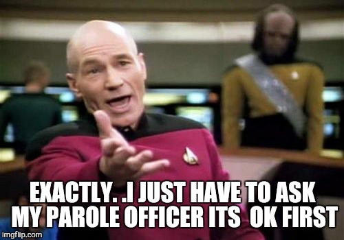 Picard Wtf Meme | EXACTLY. .I JUST HAVE TO ASK MY PAROLE OFFICER ITS  OK FIRST | image tagged in memes,picard wtf | made w/ Imgflip meme maker