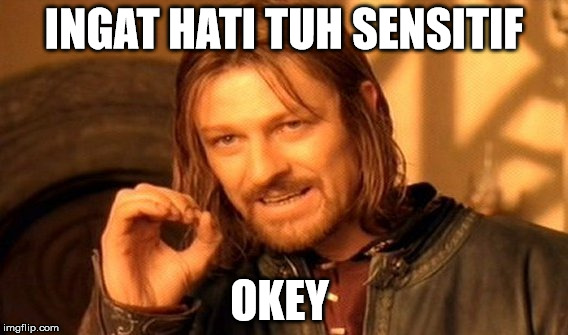 One Does Not Simply Meme | INGAT HATI TUH SENSITIF; OKEY | image tagged in memes,one does not simply | made w/ Imgflip meme maker
