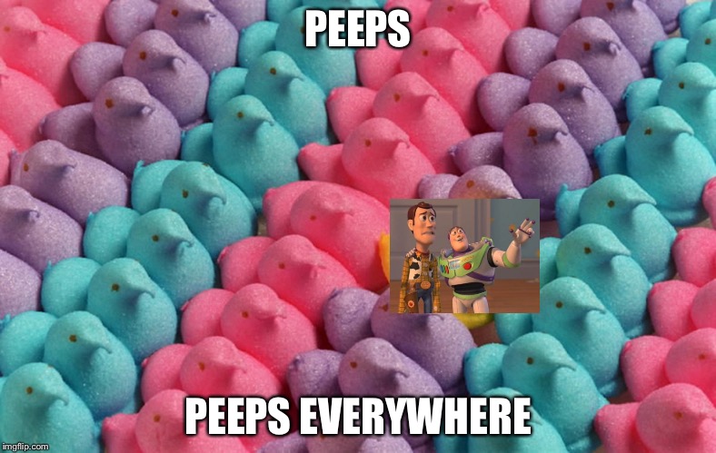 For Peeps Sake | PEEPS; PEEPS EVERYWHERE | image tagged in for peeps sake | made w/ Imgflip meme maker