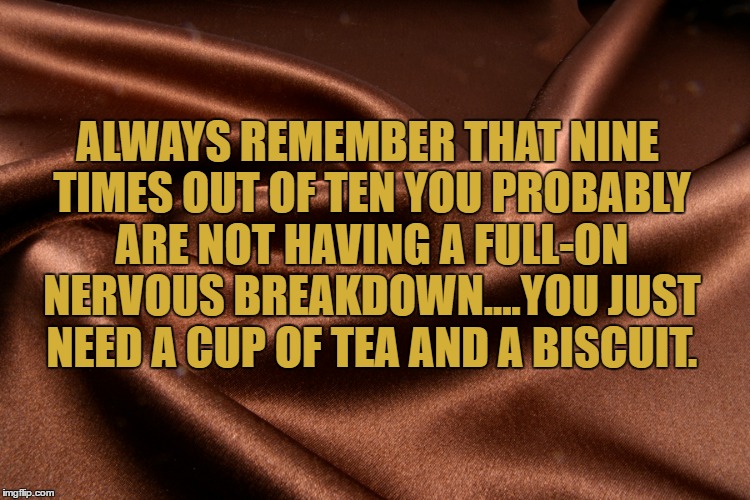 ALWAYS REMEMBER THAT NINE TIMES OUT OF TEN YOU PROBABLY ARE NOT HAVING A FULL-ON NERVOUS BREAKDOWN....YOU JUST NEED A CUP OF TEA AND A BISCUIT. | image tagged in tea,morning,funny,funny memes,sleepy | made w/ Imgflip meme maker