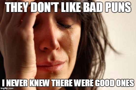 First World Problems Meme | THEY DON'T LIKE BAD PUNS I NEVER KNEW THERE WERE GOOD ONES | image tagged in memes,first world problems | made w/ Imgflip meme maker