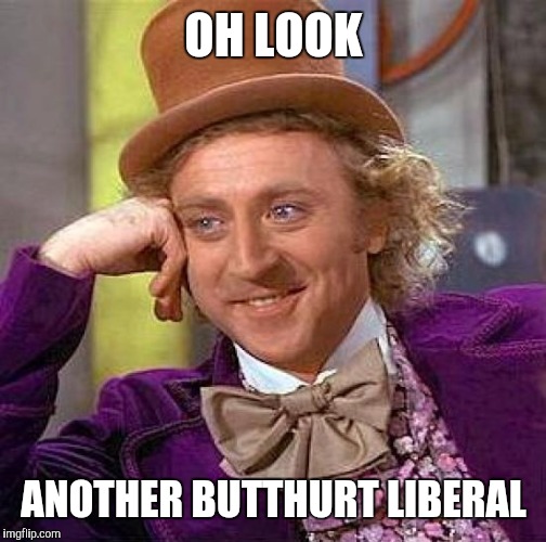 Creepy Condescending Wonka Meme | OH LOOK ANOTHER BUTTHURT LIBERAL | image tagged in memes,creepy condescending wonka | made w/ Imgflip meme maker