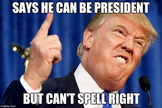 Donald Trump | SAYS HE CAN BE PRESIDENT; BUT CAN'T SPELL RIGHT | image tagged in donald trump | made w/ Imgflip meme maker