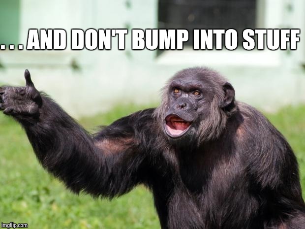 Gorilla your dreams | . . . AND DON'T BUMP INTO STUFF | image tagged in gorilla your dreams | made w/ Imgflip meme maker