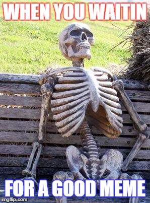Waiting Skeleton | WHEN YOU WAITIN; FOR A GOOD MEME | image tagged in memes,waiting skeleton | made w/ Imgflip meme maker